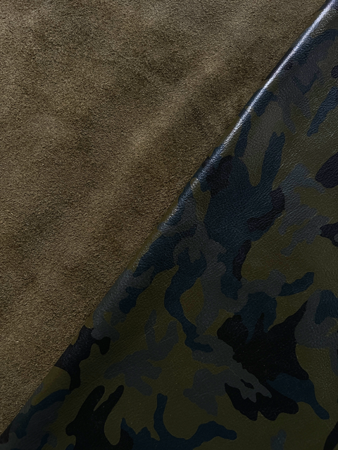 Army Green Camouflage Printed Natural Grain Cowhide