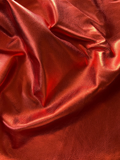 Orange Metallic Natural Grain Chrome-Tanned Cowhide – Metallic Foil Finish, 1.1–1.3 mm (3 oz), ~20 Sq Ft