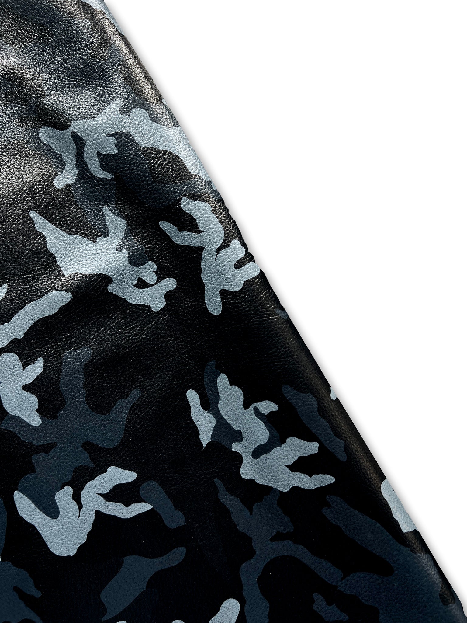 Navy Blue Camouflage Printed Natural Grain Cowhide