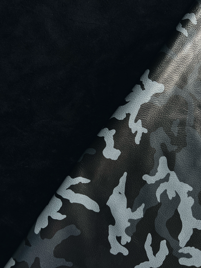 Navy Blue Camo Printed Cowhide alternate view showing color and surface finish