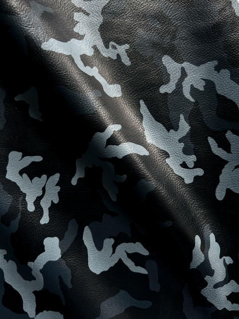 Navy Blue Camouflage Printed Natural Grain Cowhide