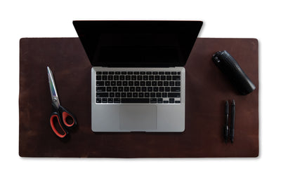 Full-Grain Leather Desk Pad, 31.5 × 15.75 in shown in a full product view