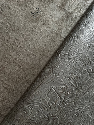 Ash Grey Floral Embossed Cowhide alternate view showing color and surface finish