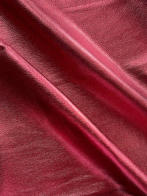 Wine Metallic Natural Grain Chrome-Tanned Cowhide – Metallic Foil Finish, 1.1–1.3 mm (3 oz), ~20 Sq Ft