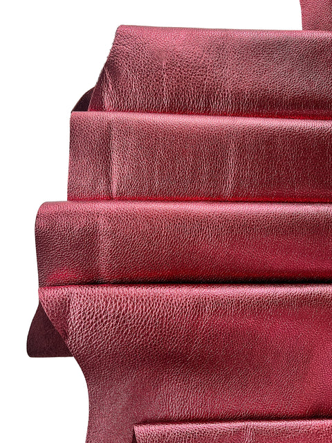Wine Metallic Natural Grain Chrome-Tanned Cowhide – Metallic Foil Finish, 1.1–1.3 mm (3 oz), ~20 Sq Ft