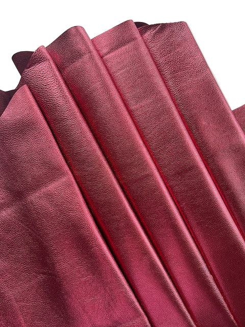 Wine Metallic Natural Grain Chrome-Tanned Cowhide – Metallic Foil Finish, 1.1–1.3 mm (3 oz), ~20 Sq Ft