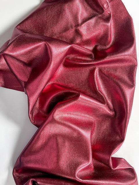 Wine Metallic Natural Grain Chrome-Tanned Cowhide – Metallic Foil Finish, 1.1–1.3 mm (3 oz), ~20 Sq Ft