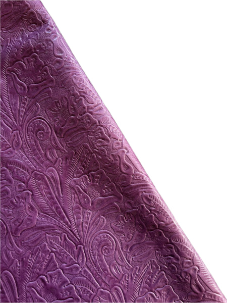 Plum Large Floral Embossed Cowhide