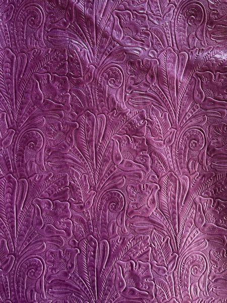 Plum Large Floral Embossed Cowhide