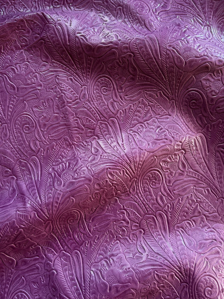 Plum Large Floral Embossed Cowhide