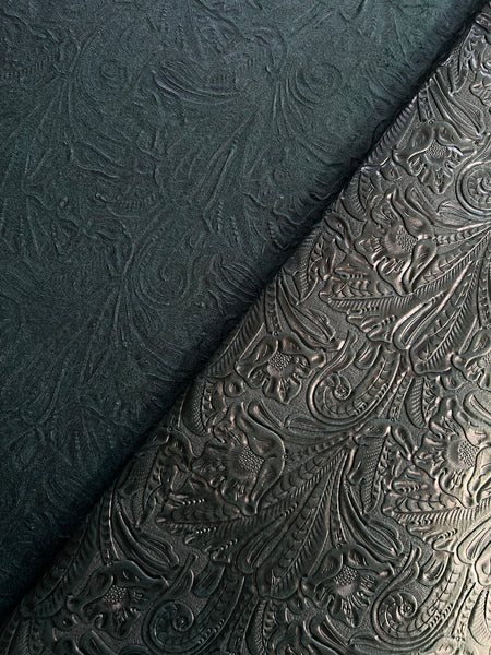 Pine Green Large Floral Embossed Cowhide