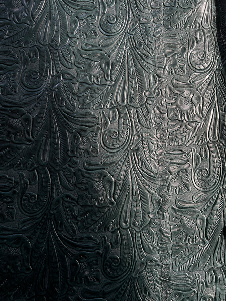 Pine Green Large Floral Embossed Cowhide