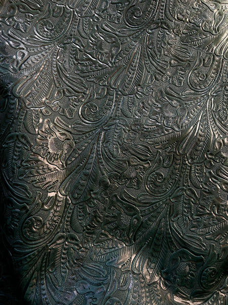 Pine Green Large Floral Embossed Cowhide