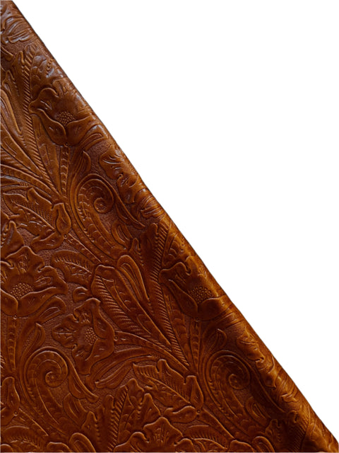 Whiskey Brown Large Floral Embossed Cowhide