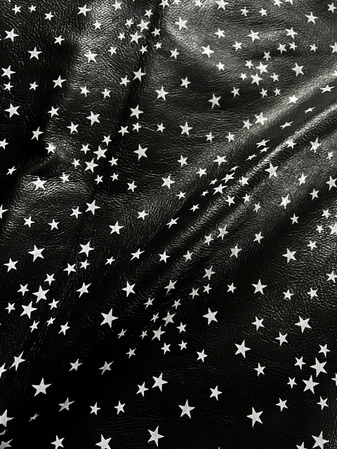 (Black) White Stars Printed Natural Grain Cowhide