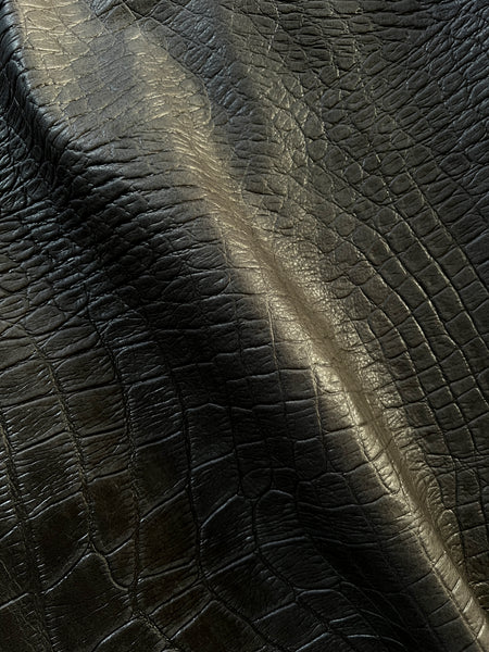 Charcoal Grey Large Alligator Embossed Cow Leather Skins