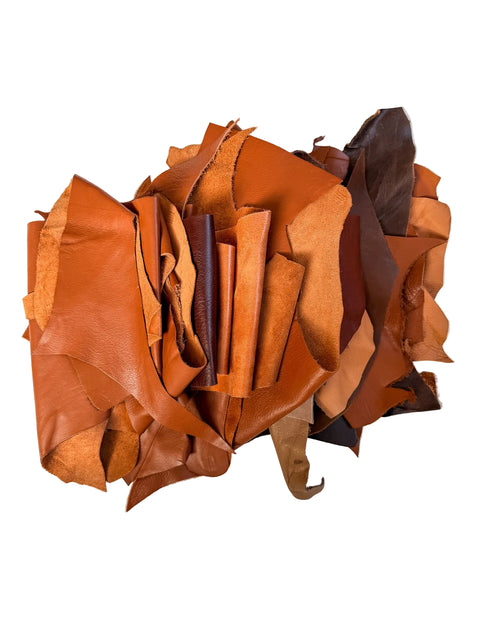 Brown Full Grain Leather Scraps and Remnants: Sold by pound