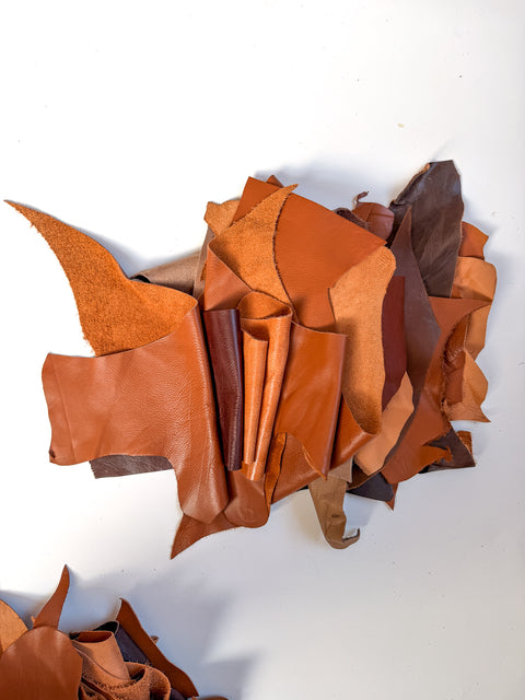 Brown Full Grain Leather Scraps and Remnants: Sold by pound