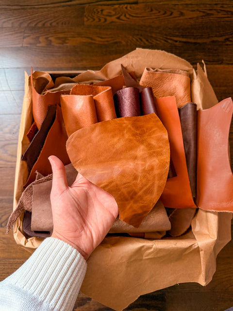 Brown Full Grain Leather Scraps and Remnants: Sold by pound