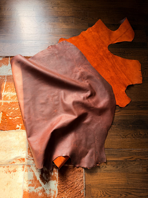 British Tan Oiled Pull Up Cowhide – Distressed Wax/Oil Finish, 1.6–1.8 mm (4–5 oz), ~25 Sq Ft