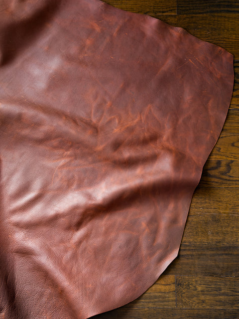 British Tan Oiled Pull Up Cowhide – Distressed Wax/Oil Finish, 1.6–1.8 mm (4–5 oz), ~25 Sq Ft