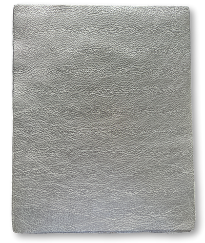 Silver Metallic Cowhide Sheets, 8.5 × 11 in shown in a full product view
