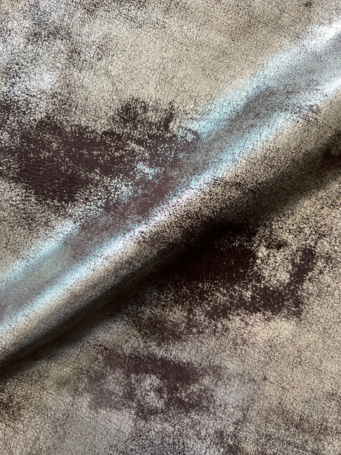Dark Brown/Gold Distressed Metallic Cowhide Leather Skins