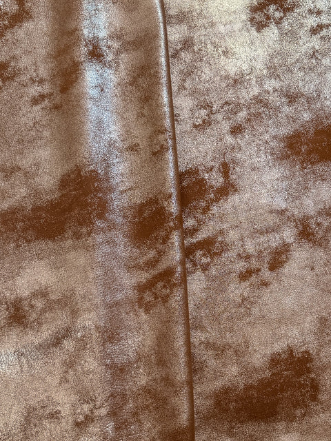 Luggage/Gold Distressed Metallic Nubuck Cowhide – Full Grain, Chrome-Tanned, Italian Foil Finish, 1.1–1.3 mm (3 oz), ~20 Sq Ft