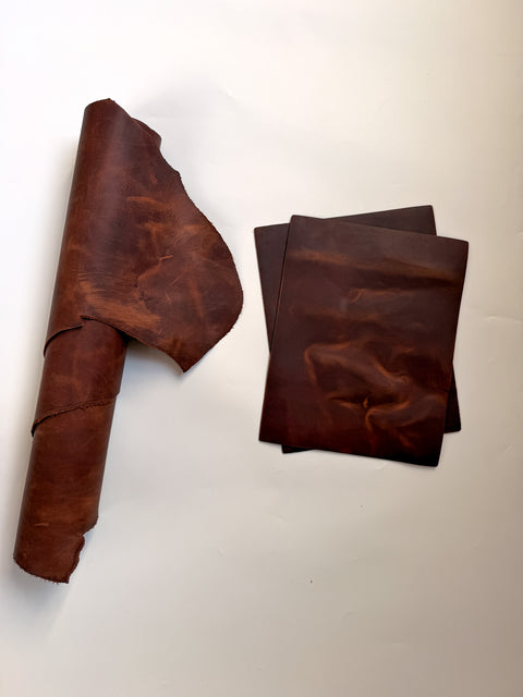 Mocha Crazy Horse Cowhide Leather – Distressed Wax/Oil Finish, 1.8–2.0 mm (4–5 oz), Pre-Cut Leather Sheets (8.5" × 11")