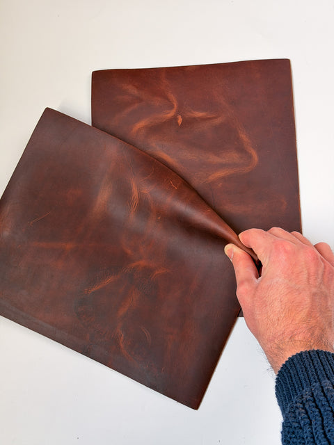 Mocha Crazy Horse Cowhide Leather – Distressed Wax/Oil Finish, 1.8–2.0 mm (4–5 oz), Pre-Cut Leather Sheets (8.5" × 11")