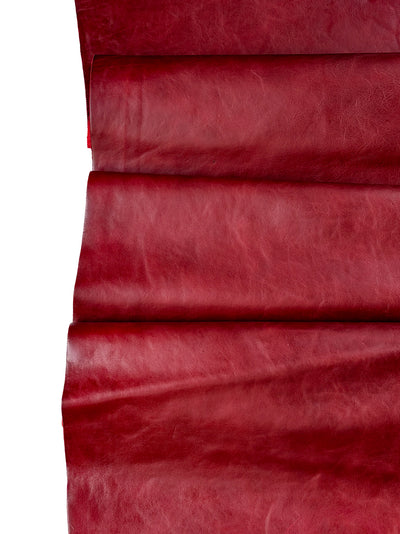 Red Pull Up Cowhide – Semi Veg-Tanned, Top Grain, Wax/Oil Finish, 1.1–1.3 mm (3 oz), ~20 Sq Ft