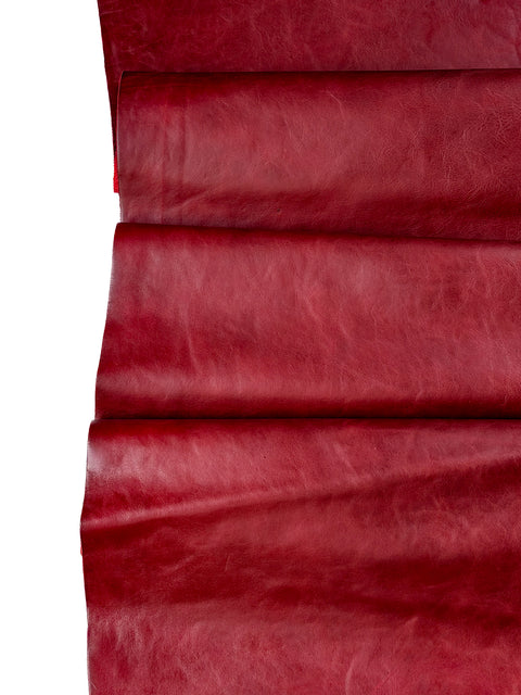 Red Pull Up Cowhide – Semi Veg-Tanned, Top Grain, Wax/Oil Finish, 1.1–1.3 mm (3 oz), ~20 Sq Ft