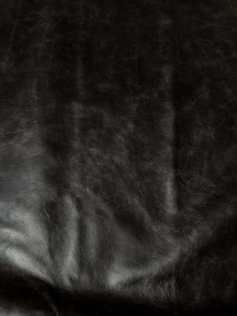 Black Antique Distressed Cowhide – Chrome-Tanned Automotive and Furniture Upholstery Leather, Waxed Protective Finish, Top Grain, 1.2–1.4 mm (~3/4 oz), ~50 Sq Ft Whole Hide