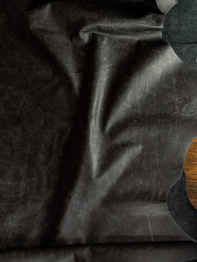 Black Distressed Upholstery Cowhide alternate view showing color and surface finish