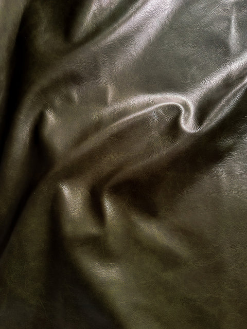 Olive Antique Distressed Cowhide – Chrome-Tanned Automotive and Furniture Upholstery Leather, Waxed Protective Finish, Top Grain, 1.2–1.4 mm (~3/4 oz), ~50 Sq Ft Whole Hide
