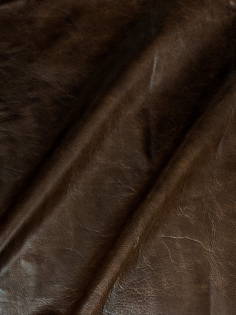 Coffee Antique Distressed Cowhide – Chrome-Tanned Automotive and Furniture Upholstery Leather, Waxed Protective Finish, Top Grain, 1.2–1.4 mm (~3/4 oz), ~50 Sq Ft Whole Hide