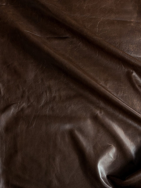 Coffee Antique Distressed Cowhide – Chrome-Tanned Automotive and Furniture Upholstery Leather, Waxed Protective Finish, Top Grain, 1.2–1.4 mm (~3/4 oz), ~50 Sq Ft Whole Hide