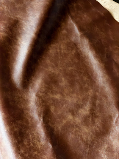 Camel Antique Distressed Upholstery Cowhide alternate view showing color and surface finish