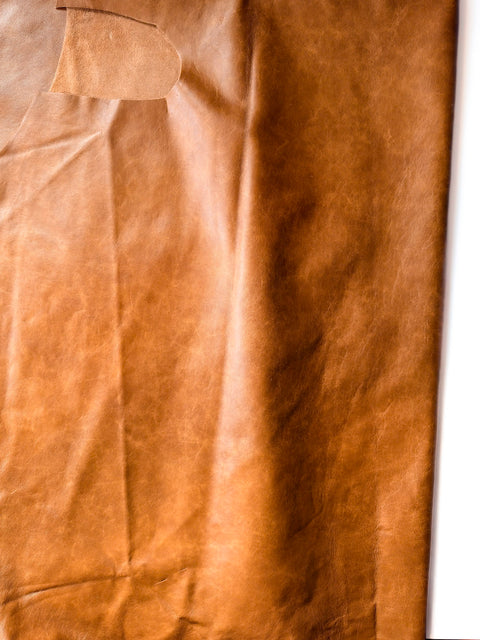Caramel Antique Distressed Cowhide – Chrome-Tanned Automotive and Furniture Upholstery Leather, Waxed Protective Finish, Top Grain, 1.2–1.4 mm (~3/4 oz), ~50 Sq Ft Whole Hide