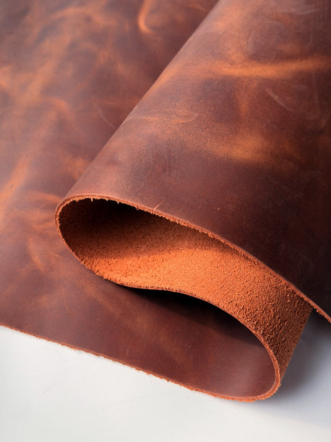 Mocha Crazy Horse Cowhide – Distressed Wax/Oil Finish, 1.8–2.0 mm (4–5 oz), Pre-Cut Leather Sheets (12" × 24")
