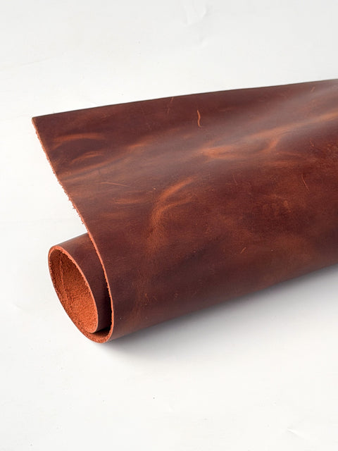 Mocha Crazy Horse Cowhide – Distressed Wax/Oil Finish, 1.8–2.0 mm (4–5 oz), Pre-Cut Leather Sheets (12" × 24")