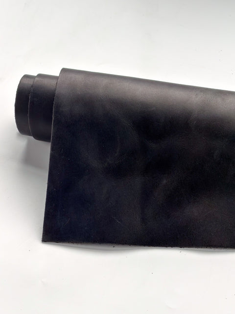 Black Crazy Horse Cowhide – Distressed Wax/Oil Finish, 1.8–2.0 mm (4–5 oz), Pre-Cut Leather Sheets (12" × 24")