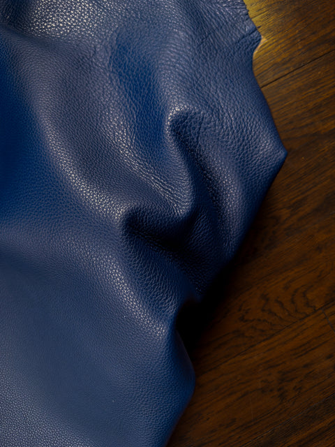 Navy Blue Premium Upholstery Cowhide – Chrome-Tanned Automotive and Furniture Leather, Full Aniline Finish, Naturally Pebbled Top Grain, 1.3–1.5 mm (~4 oz), ~50 Sq Ft Whole Hide