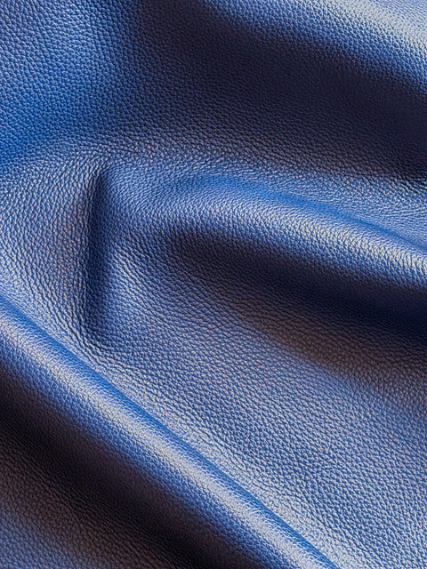 Navy Blue Premium Upholstery Cowhide – Chrome-Tanned Automotive and Furniture Leather, Full Aniline Finish, Naturally Pebbled Top Grain, 1.3–1.5 mm (~4 oz), ~50 Sq Ft Whole Hide