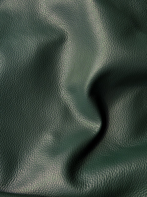 Pine Green Premium Upholstery Cowhide – Chrome-Tanned Automotive and Furniture Leather, Full Aniline Finish, Naturally Pebbled Top Grain, 1.3–1.5 mm (~4 oz), ~50 Sq Ft Whole Hide