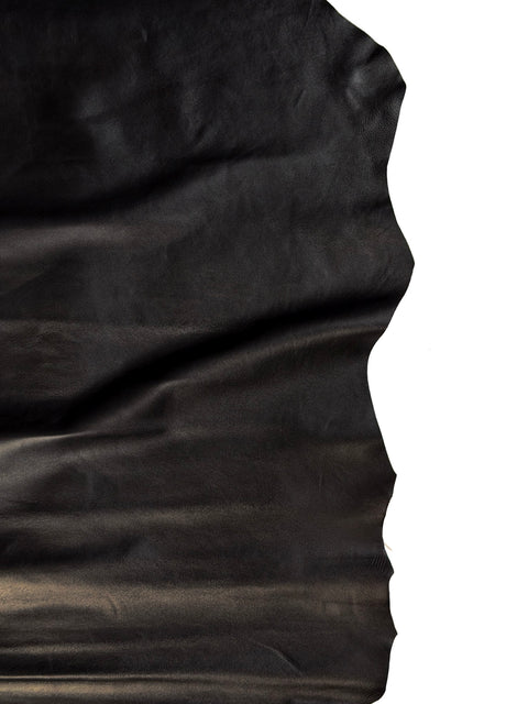 Black Italian Nappa Lambskin – Chrome-Tanned, Semi-Aniline Finish, 0.8–0.9 mm (2 oz), ~7 - 10 Sq Ft
