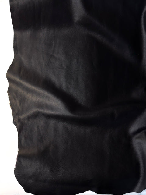Black Italian Nappa Lambskin – Chrome-Tanned, Semi-Aniline Finish, 0.8–0.9 mm (2 oz), ~7 - 10 Sq Ft