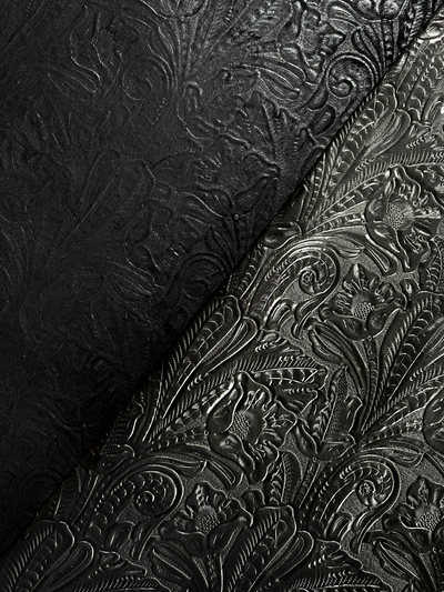 Black Floral Embossed Cowhide alternate view showing color and surface finish