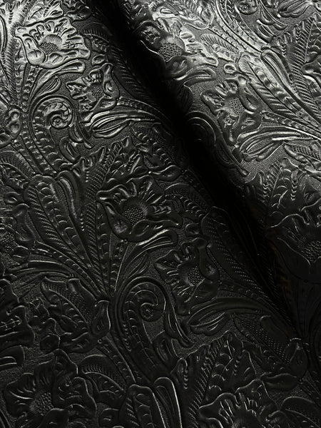 Black Large Floral Embossed Cow Leather Skins
