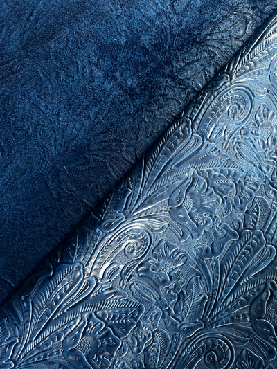 Royal Blue Floral Embossed Cowhide alternate view showing color and surface finish